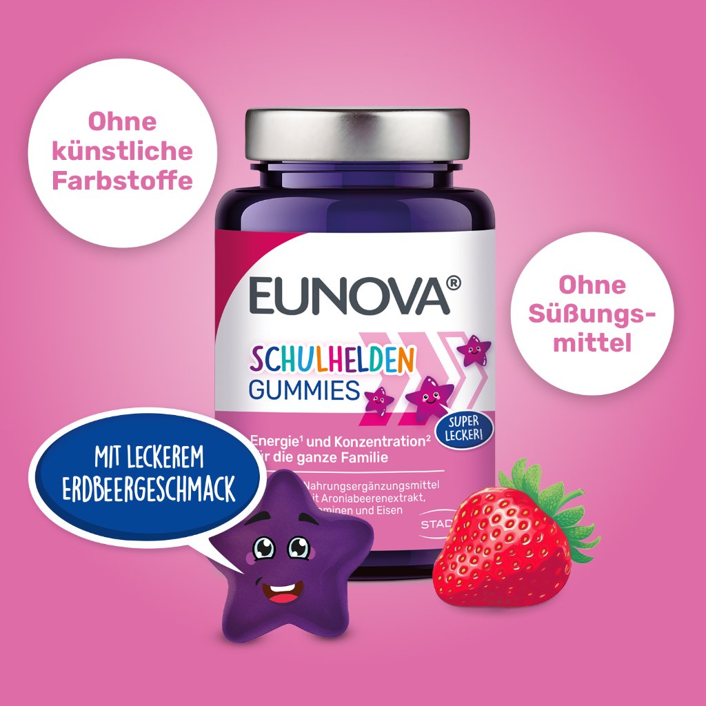 EUNOVA® Schulhelden Gummies: Multivitamine für Kinder mit Eisen und Erdbeergeschmack