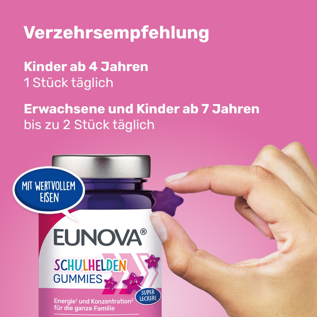 EUNOVA® Schulhelden Gummies: Multivitamine für Kinder mit Eisen und Erdbeergeschmack
