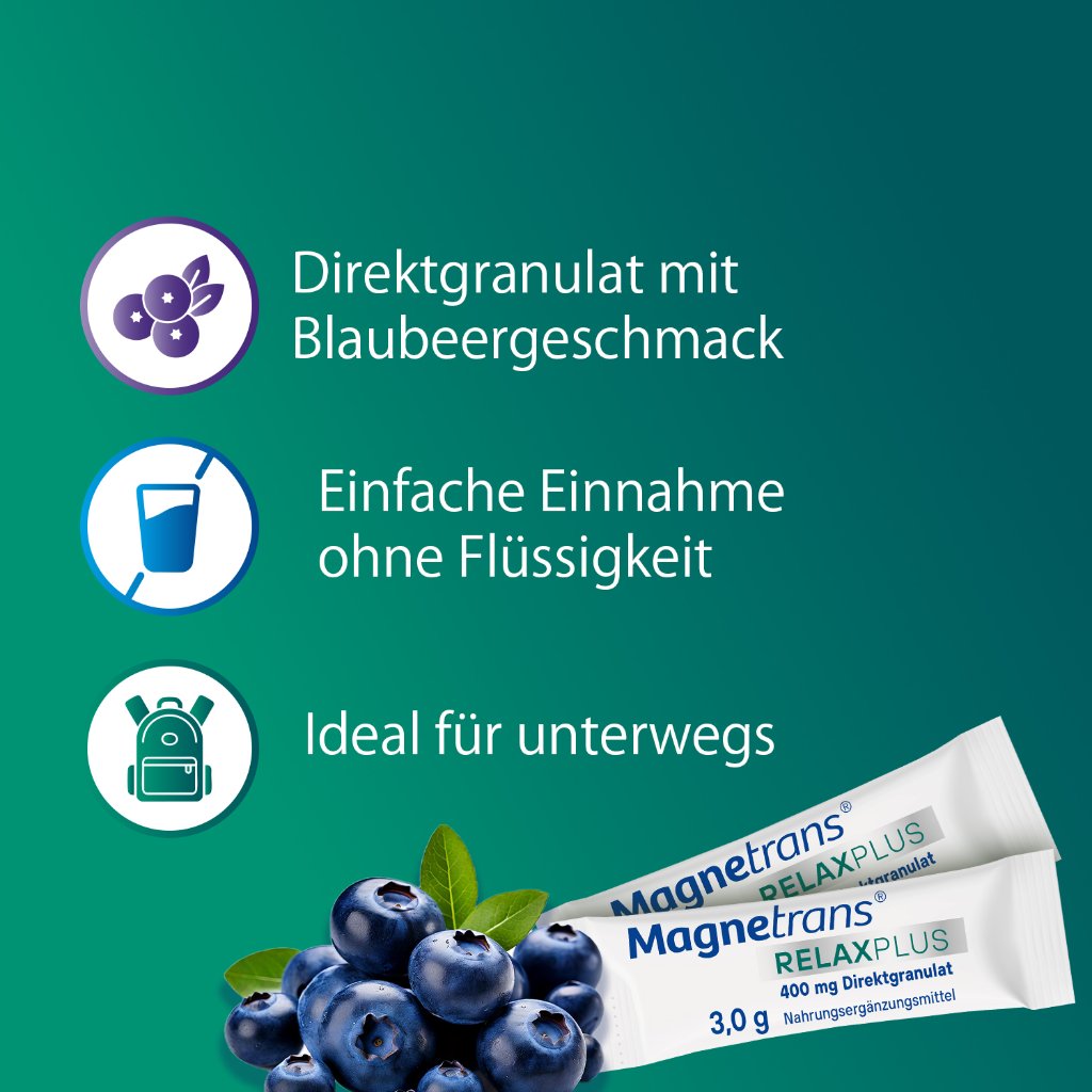 MAGNETRANS Relax+ 400 mg Granulat Sticks Blaubeere