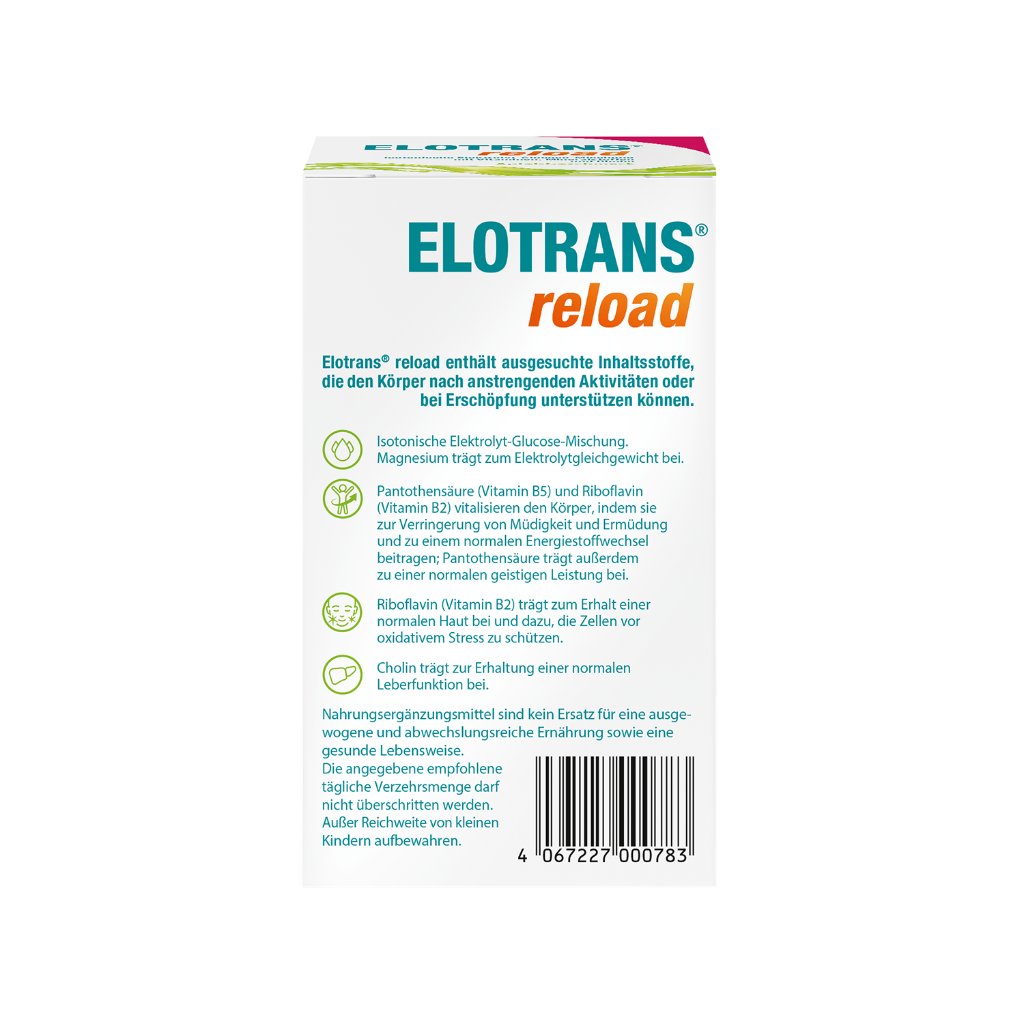 Elotrans® reload – Veganes Trinkpulver Apfel – Isotonische Elektrolyt-Glucose-Mischung mit Vitaminen, Mineralstoffen und Cholin,15 Stück
