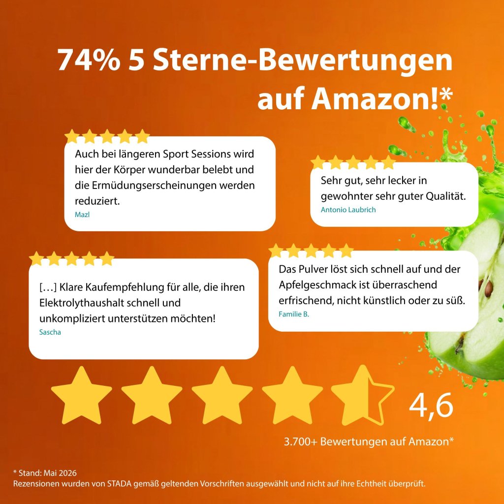 Elotrans® reload – Veganes Trinkpulver Apfel – Isotonische Elektrolyt-Glucose-Mischung mit Vitaminen, Mineralstoffen und Cholin,15 Stück