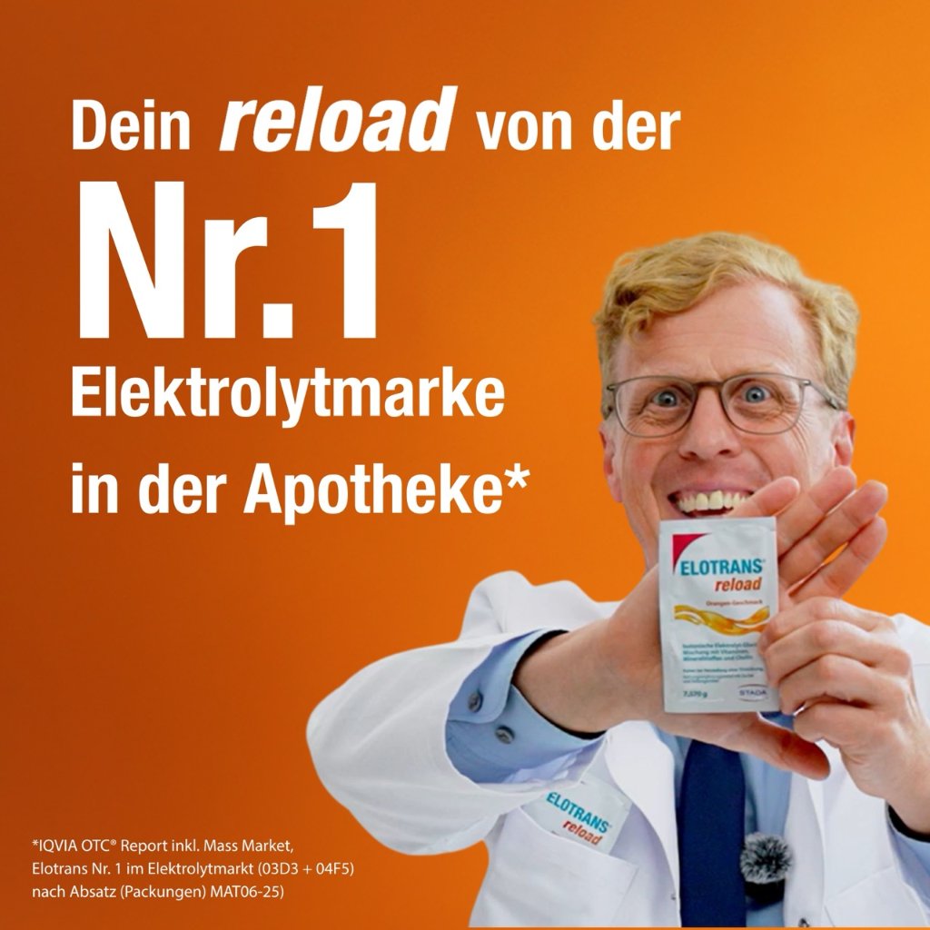 Elotrans® reload – Veganes Trinkpulver Apfel – Isotonische Elektrolyt-Glucose-Mischung mit Vitaminen, Mineralstoffen und Cholin,15 Stück