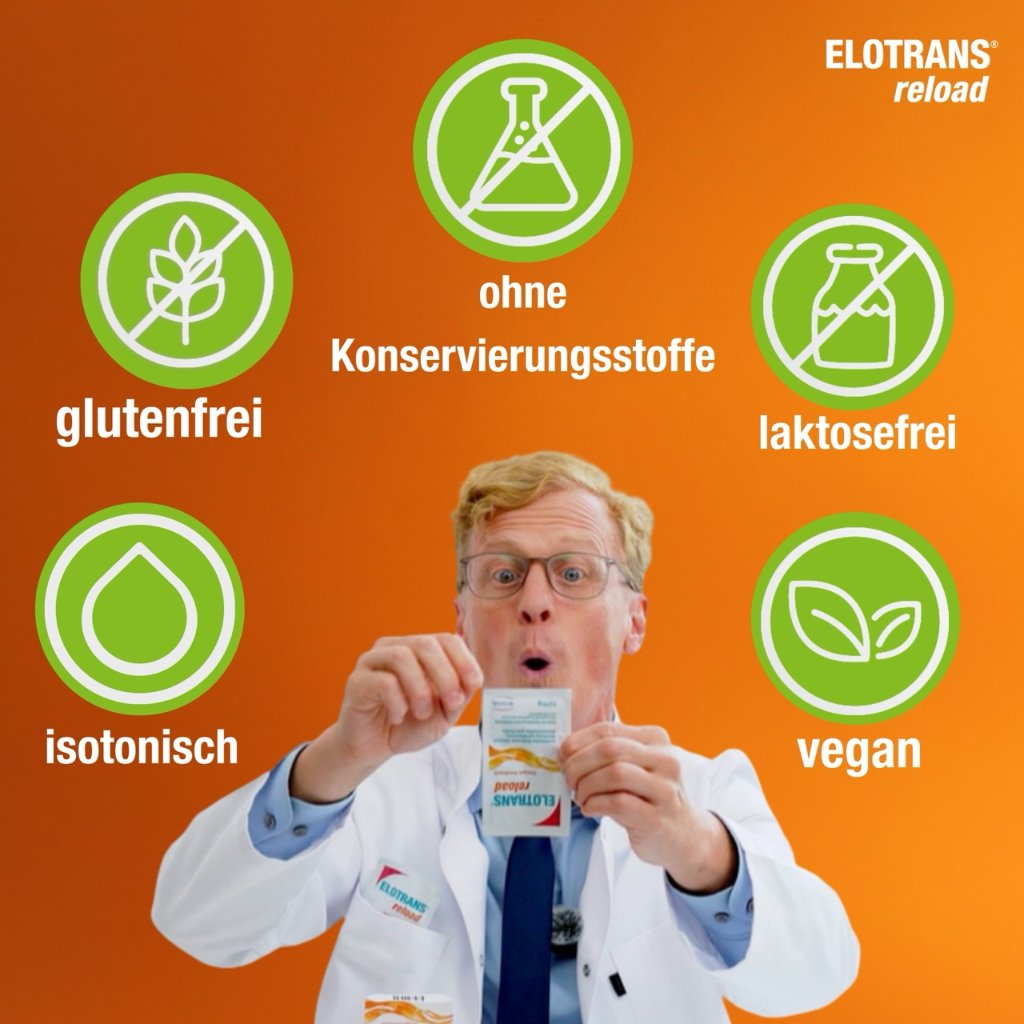 Elotrans® reload – Veganes Trinkpulver Apfel – Isotonische Elektrolyt-Glucose-Mischung mit Vitaminen, Mineralstoffen und Cholin,15 Stück