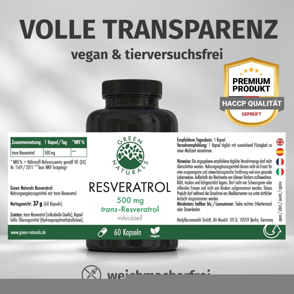 GREEN NATURALS Trans-Resveratrol 500 mg vegan