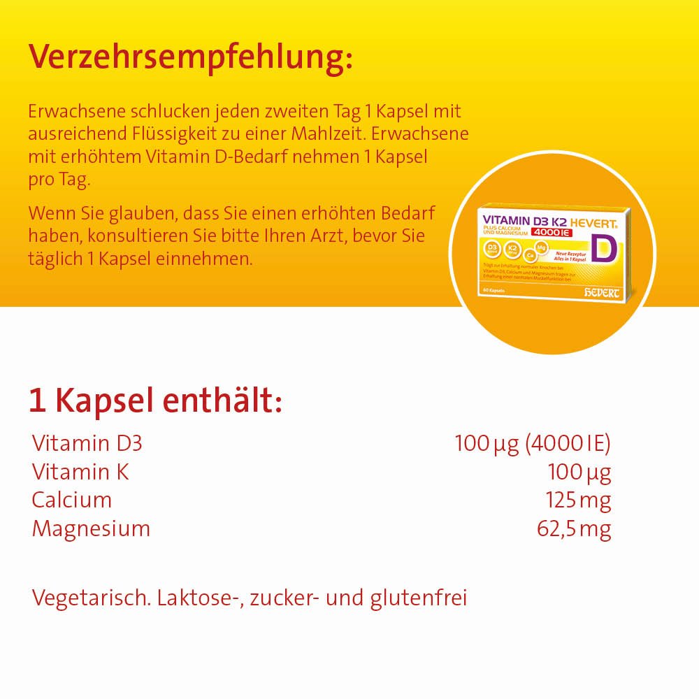 Vitamin D3 K2 Hevert plus Calcium und Magnesium 4000 IE