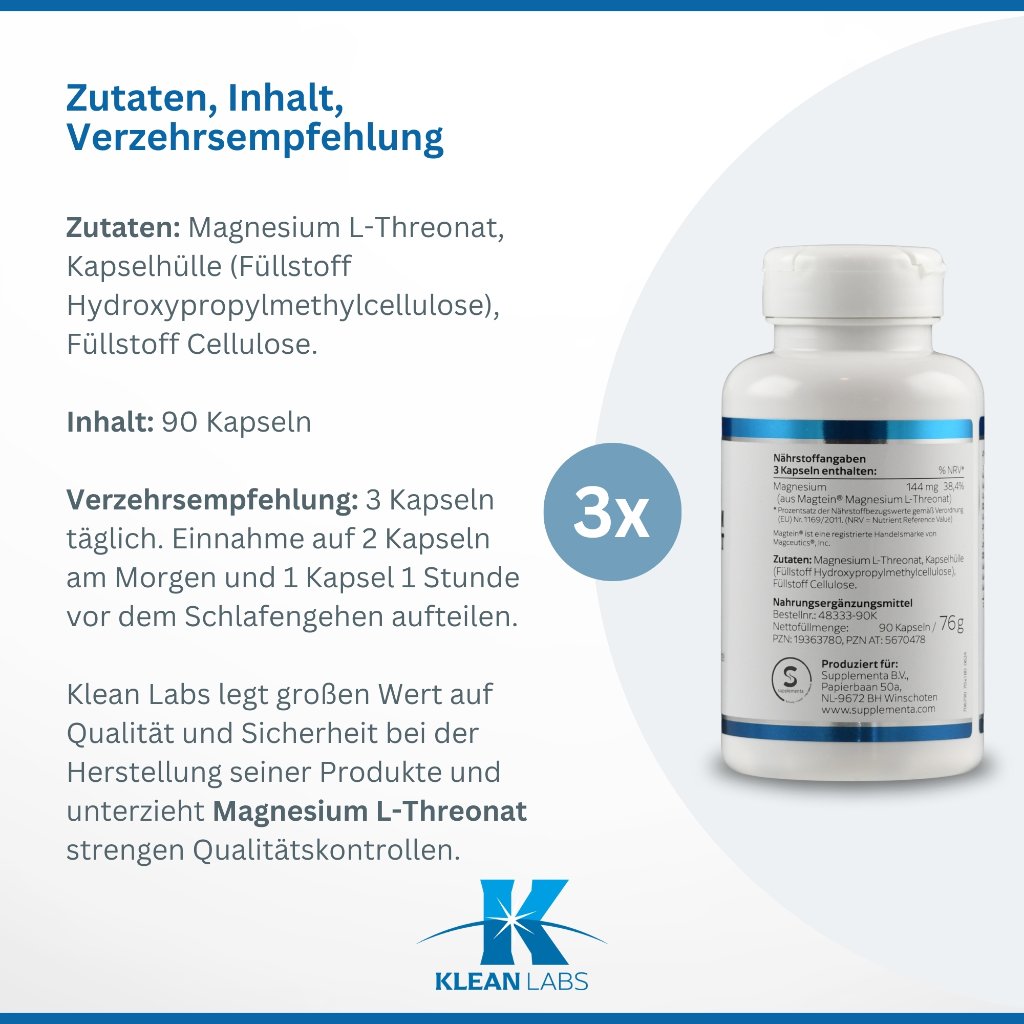 MAGNESIUM L-THREONAT Magtein KLEAN LABS Kapseln