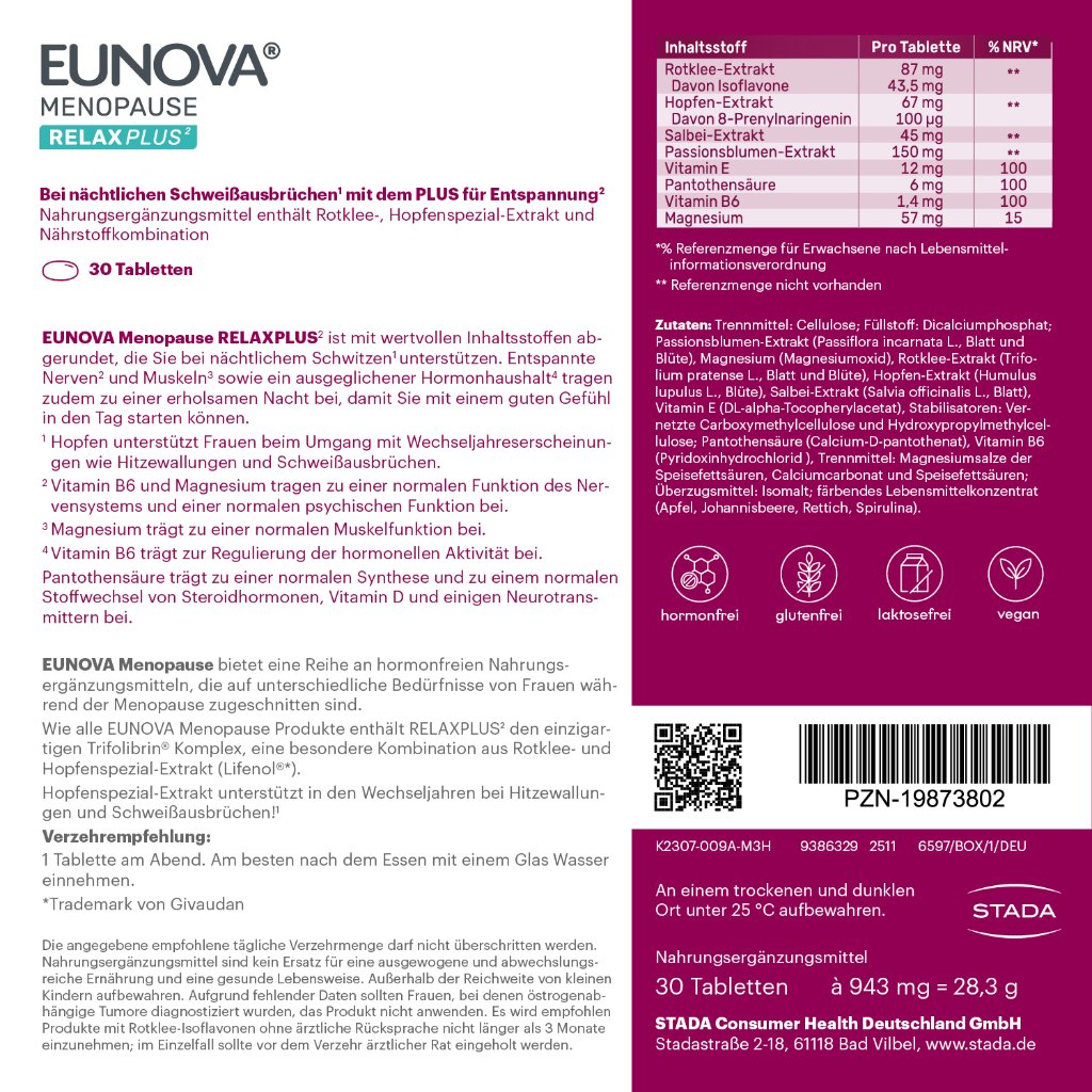 EUNOVA Menopause Relax Plus Tabletten