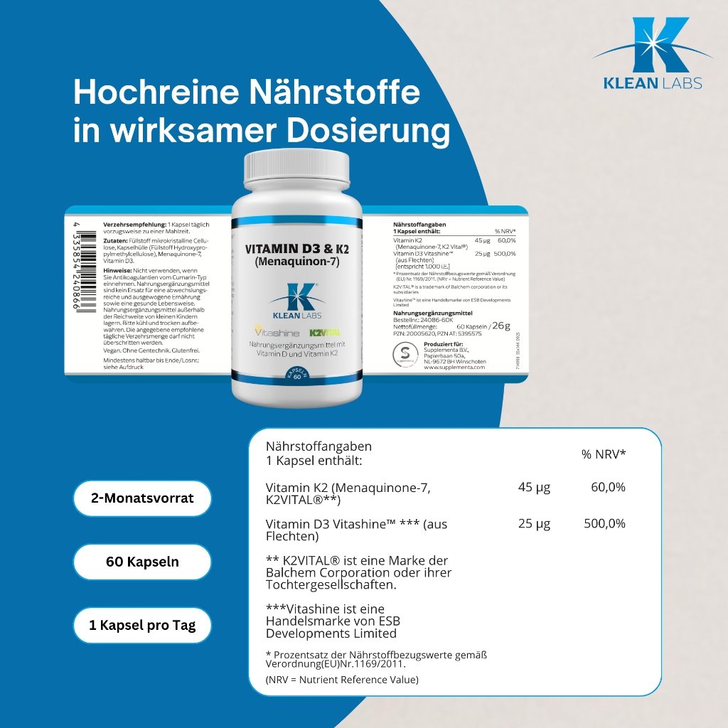 Klean Labs Vitamin D3 & K2 Menaquinon 7