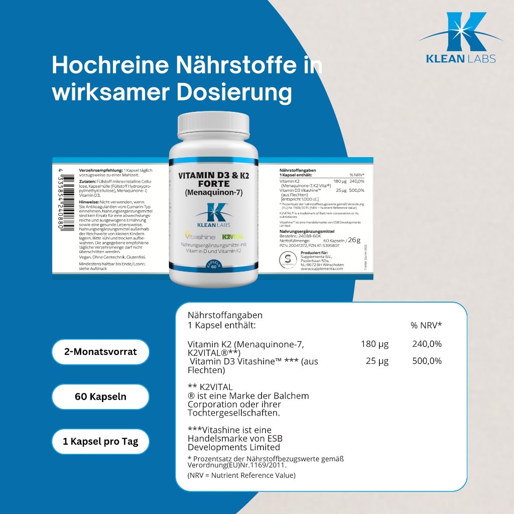 Klean Labs Vitamin D3 & K2 forte Menaquinon 7