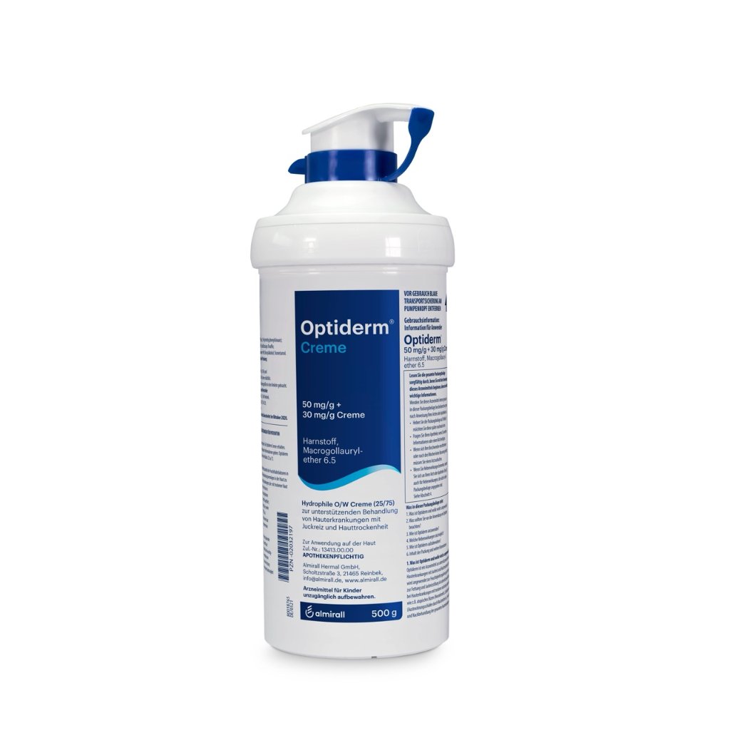 Optiderm Creme im Spender bei Juckreiz und trockener Haut