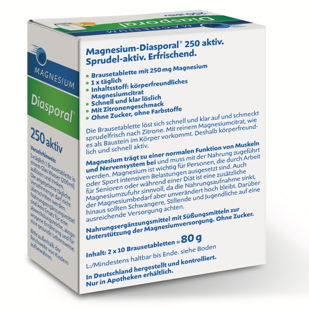 Magnesium-Diasporal® 250 aktiv Brausetabletten, 20 Stück