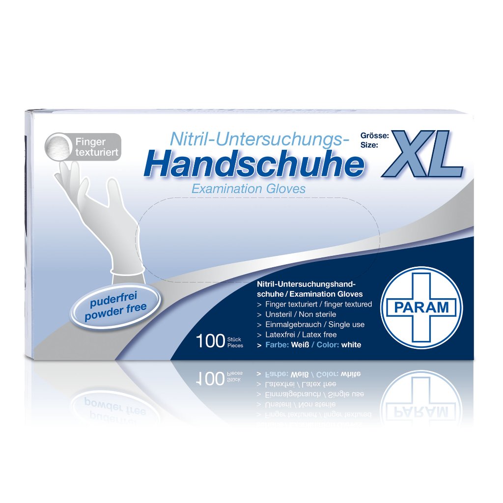 PARAM Einweg-Handschuhe aus Nitril, puderfrei, weiß, Größe XL, 100 Stück