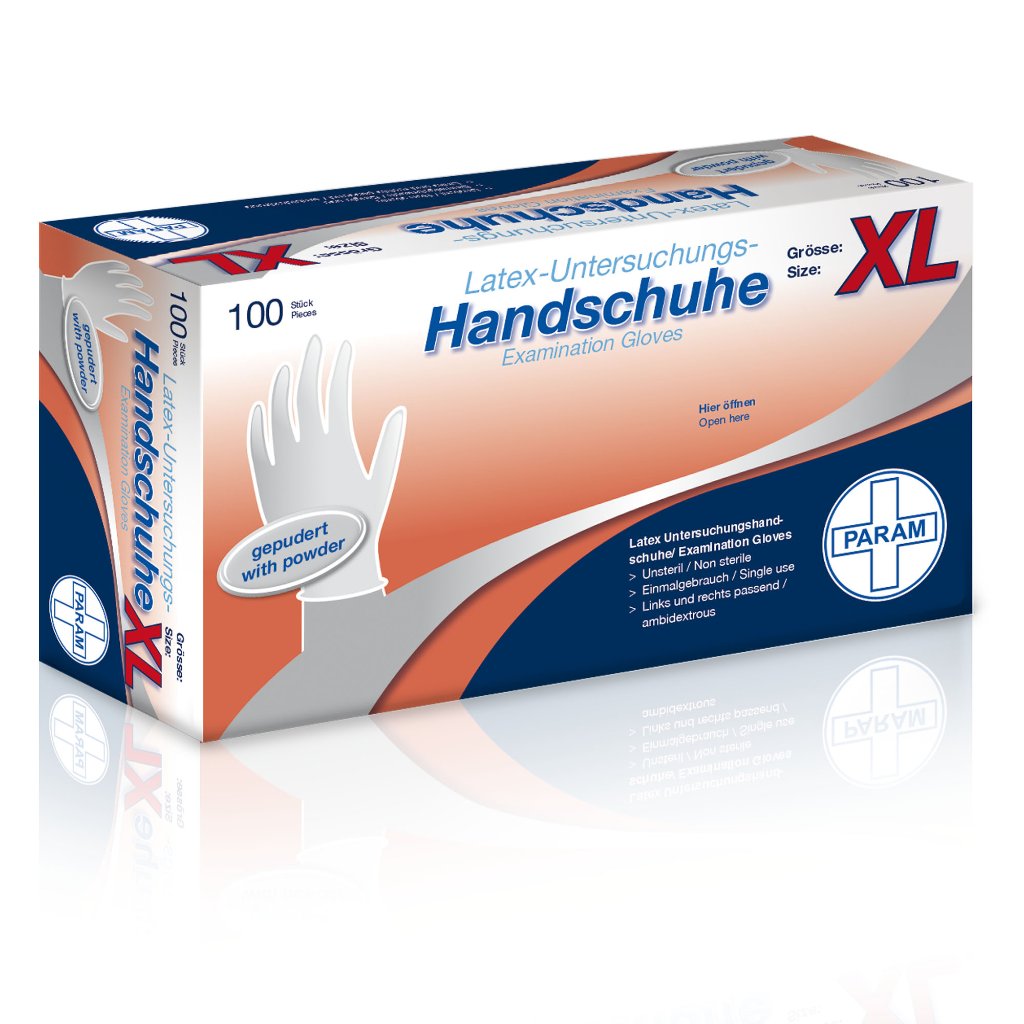 PARAM Einweg-Handschuhe aus Latex, gepudert, Amber, Größe XL, 100 Stück
