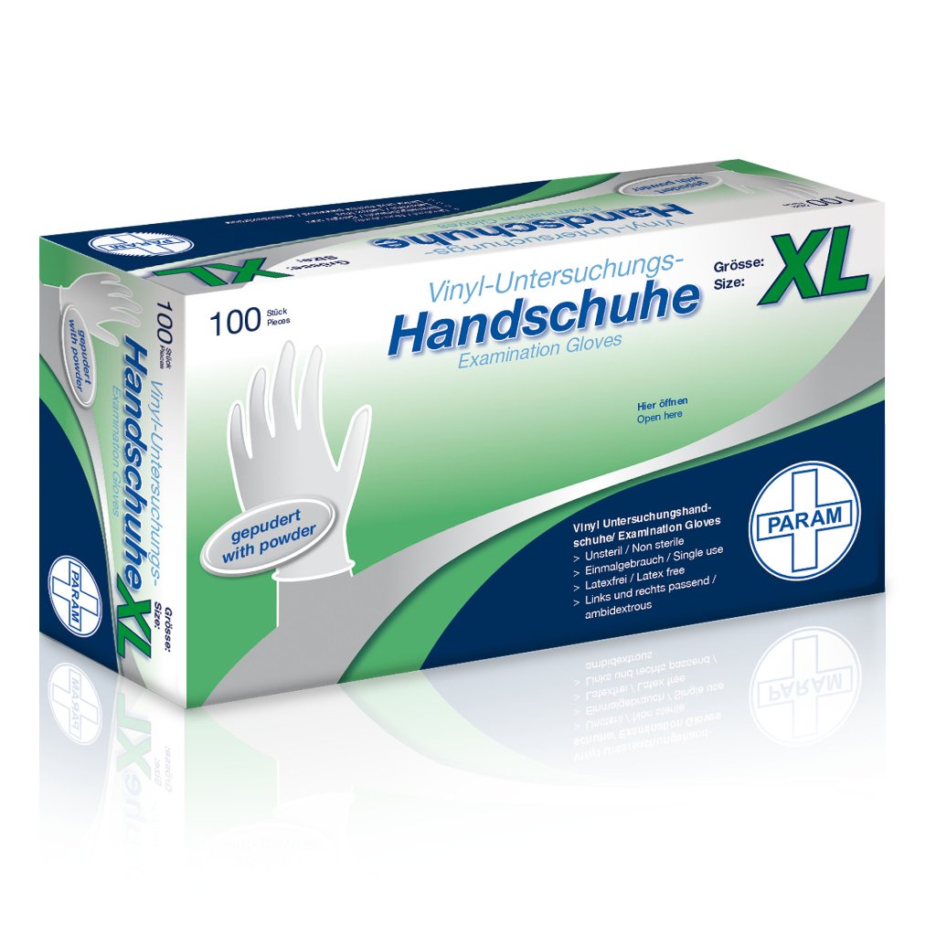 PARAM Einweg-Handschuhe aus Vinyl, gepudert, weiß, Größe XL, 100 Stück