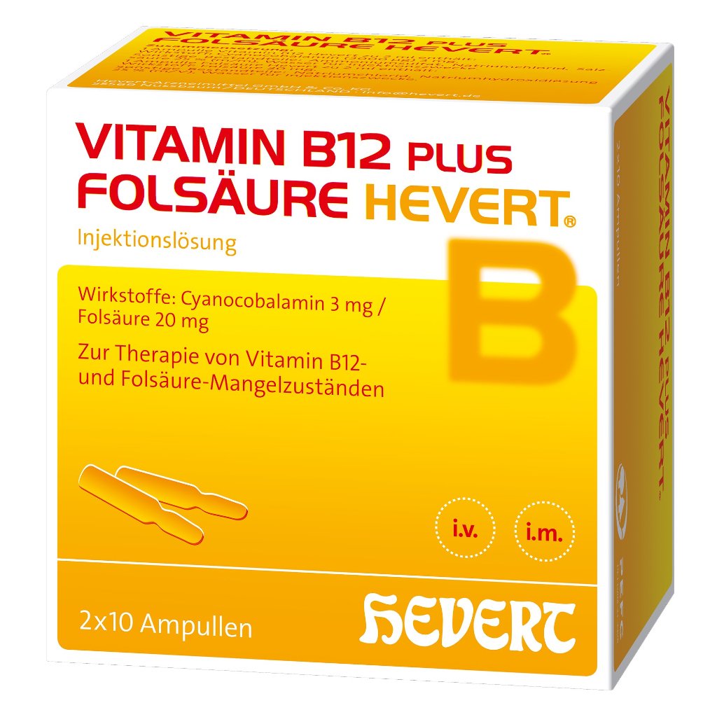 VITAMIN B12 PLUS Folsäure Hevert a 2 ml Ampullen