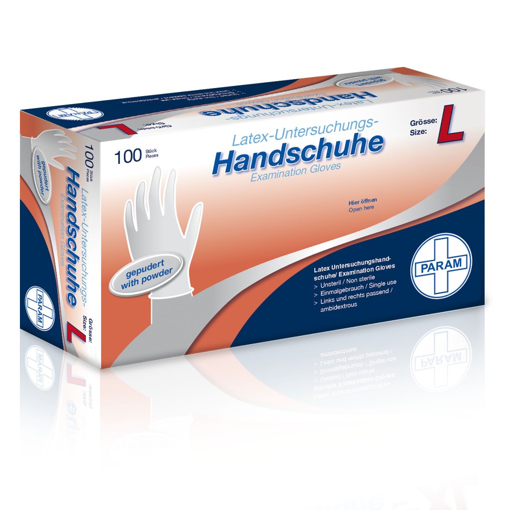PARAM Einweg-Handschuhe aus Latex, gepudert, Amber, Größe L, 100 Stück