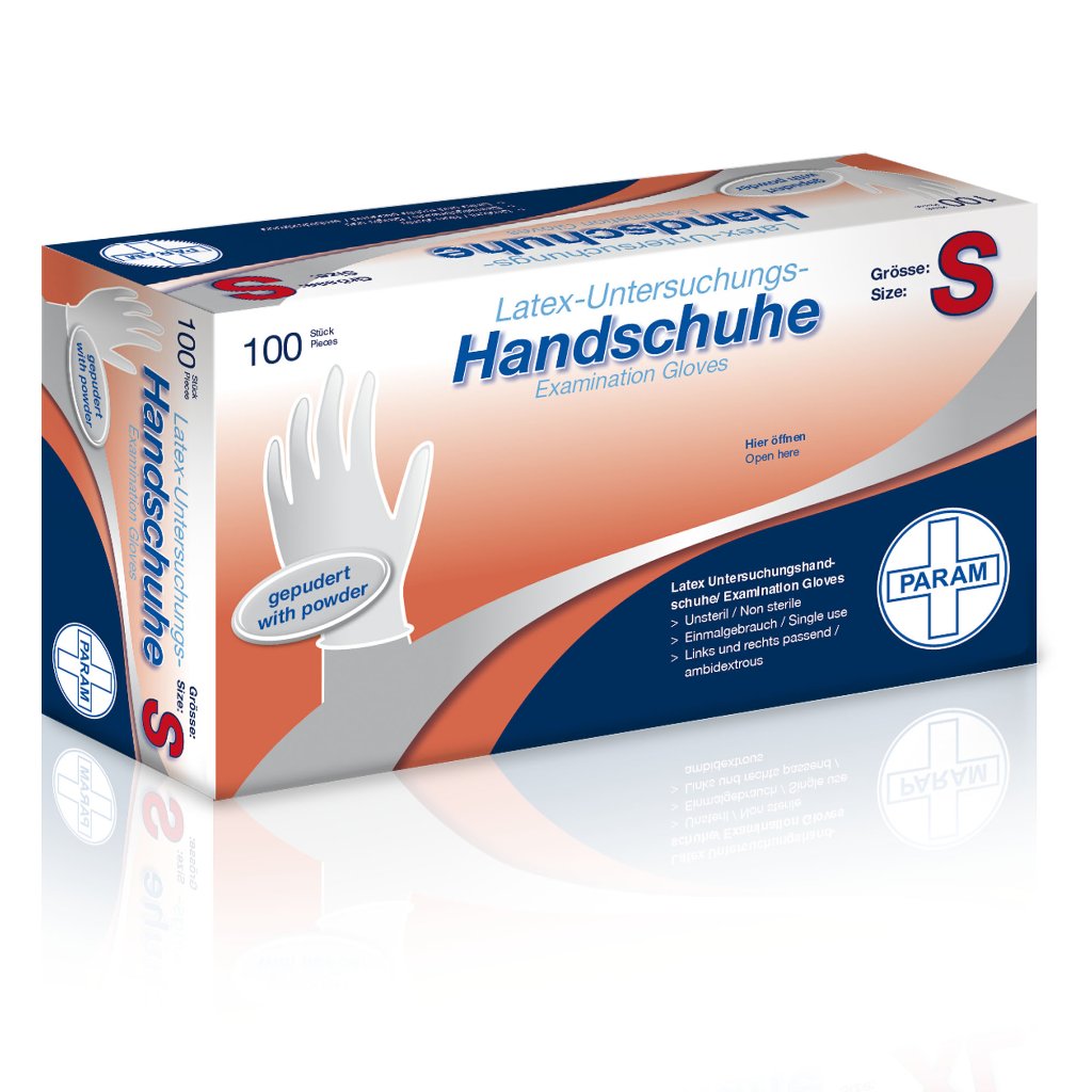 PARAM Einweg-Handschuhe aus Latex, gepudert, Amber, Größe S, 100 Stück