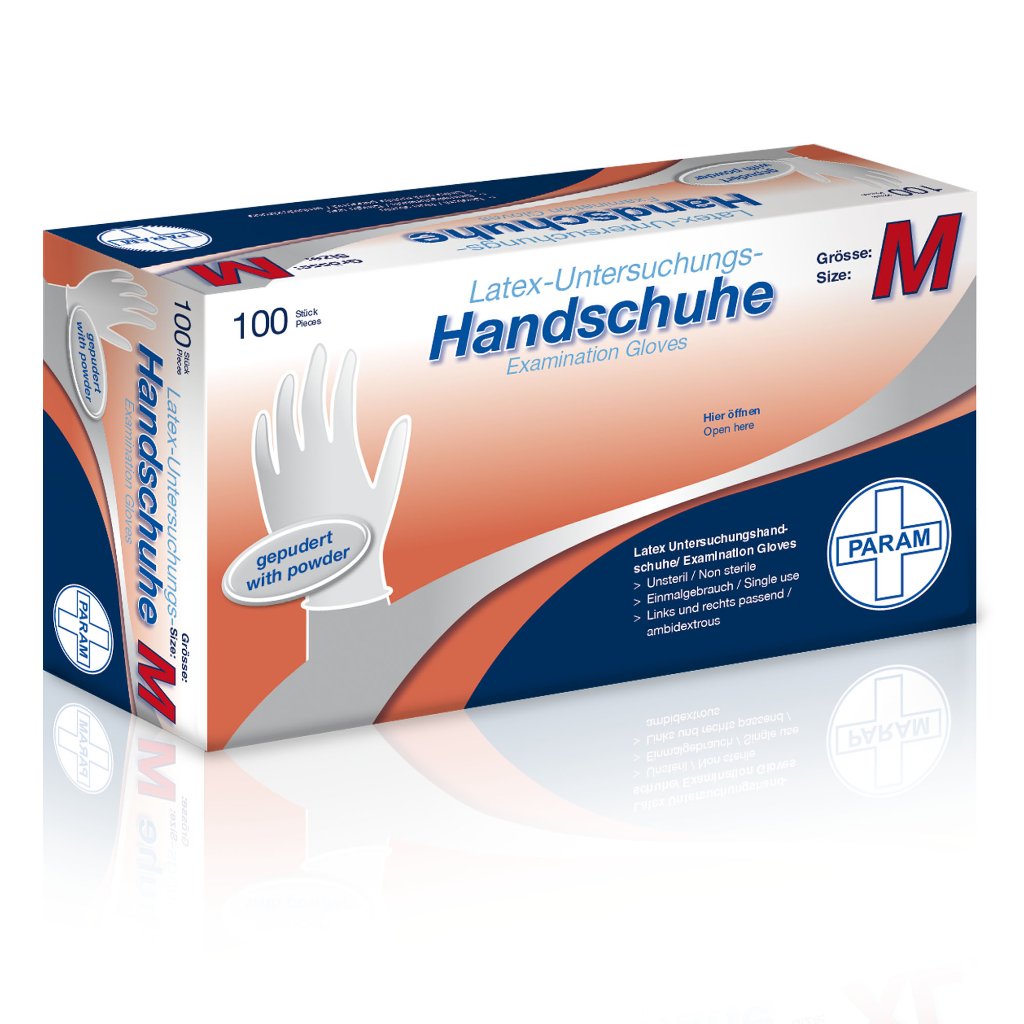 PARAM Einweg-Handschuhe aus Latex, gepudert, Amber, Größe M, 100 Stück