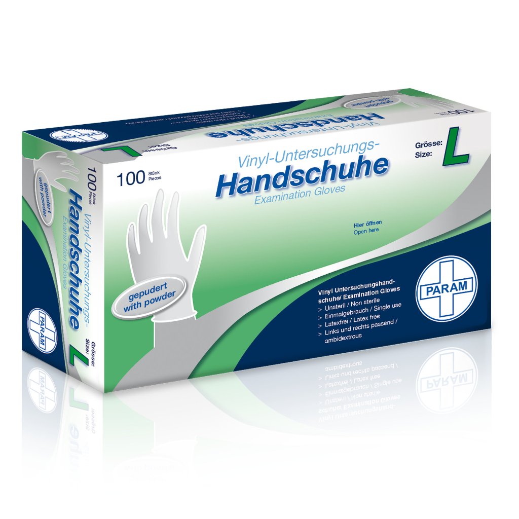 PARAM Einweg-Handschuhe aus Vinyl, gepudert, weiß, Größe L, 100 Stück