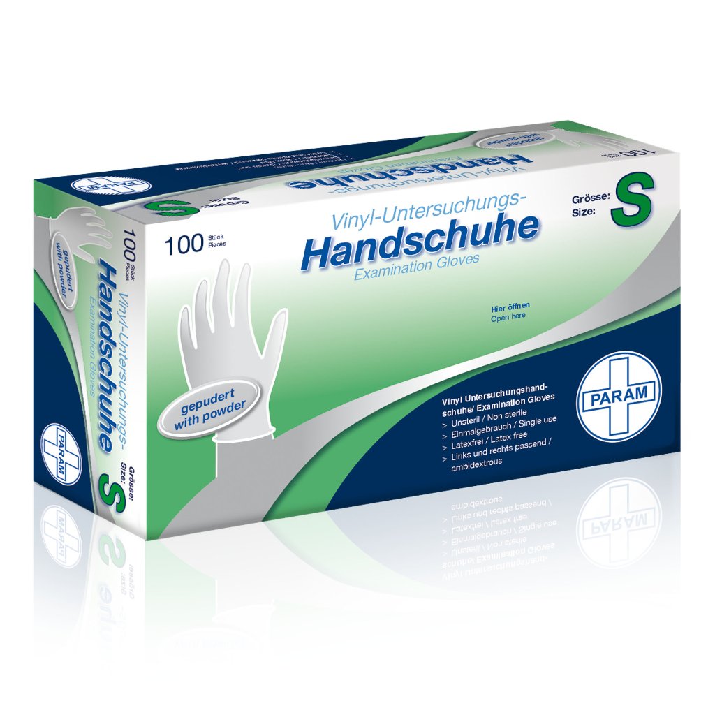 PARAM Einweg-Handschuhe aus Vinyl, gepudert, weiß, Größe S, 100 Stück