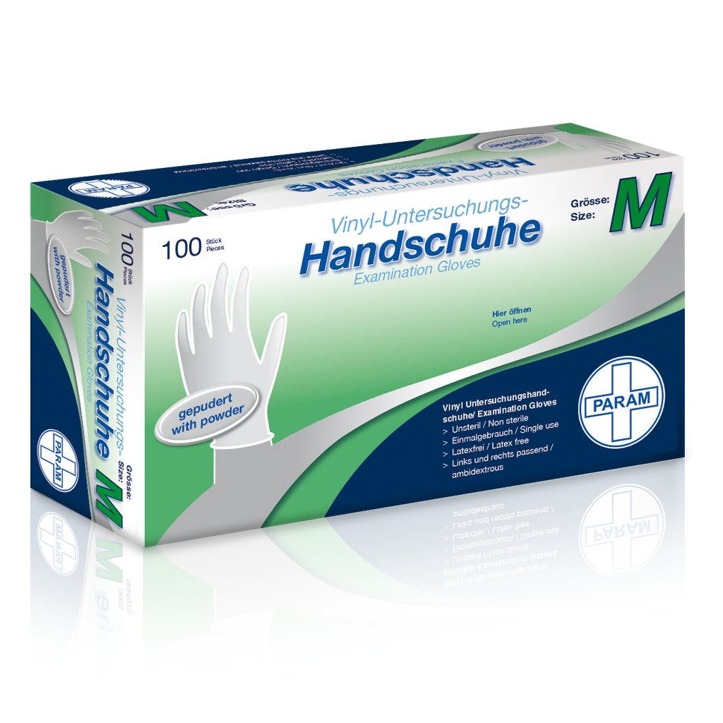 PARAM Einweg-Handschuhe aus Vinyl, gepudert, weiß, Größe M, 100 Stück