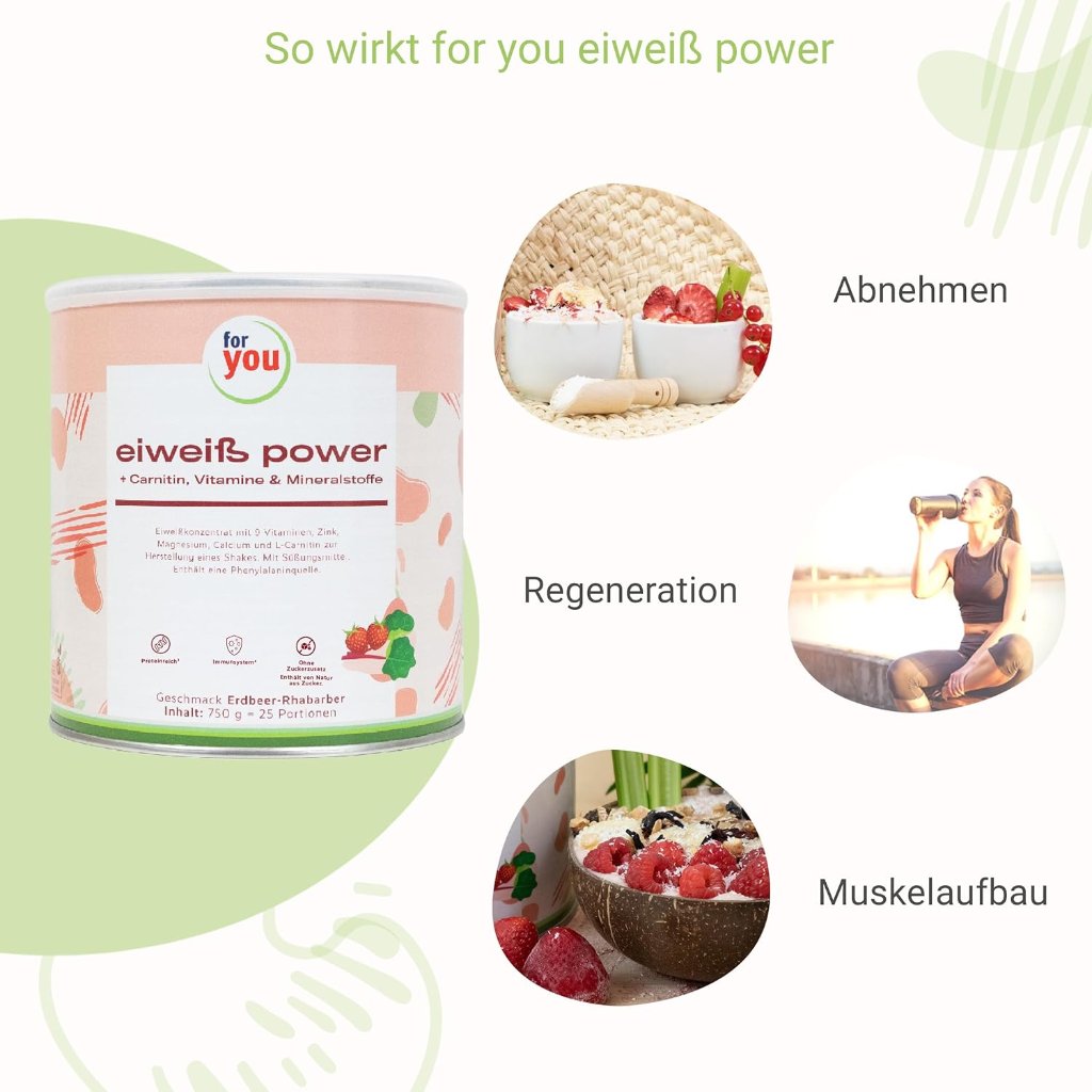FOR YOU eiweiß power Erdbeer-Rhabarber Pulver