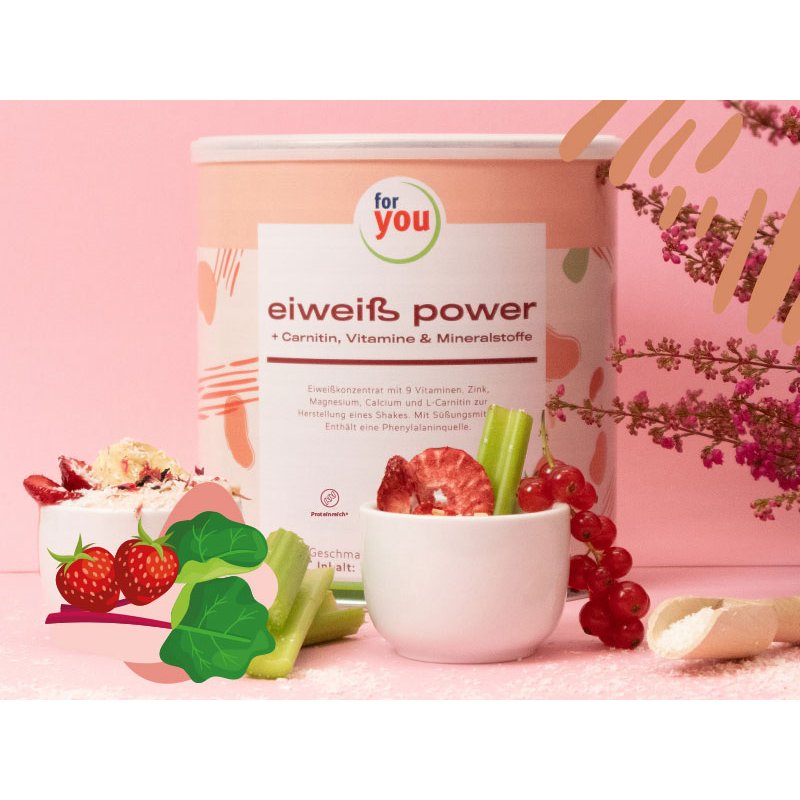FOR YOU eiweiß power Erdbeer-Rhabarber Pulver