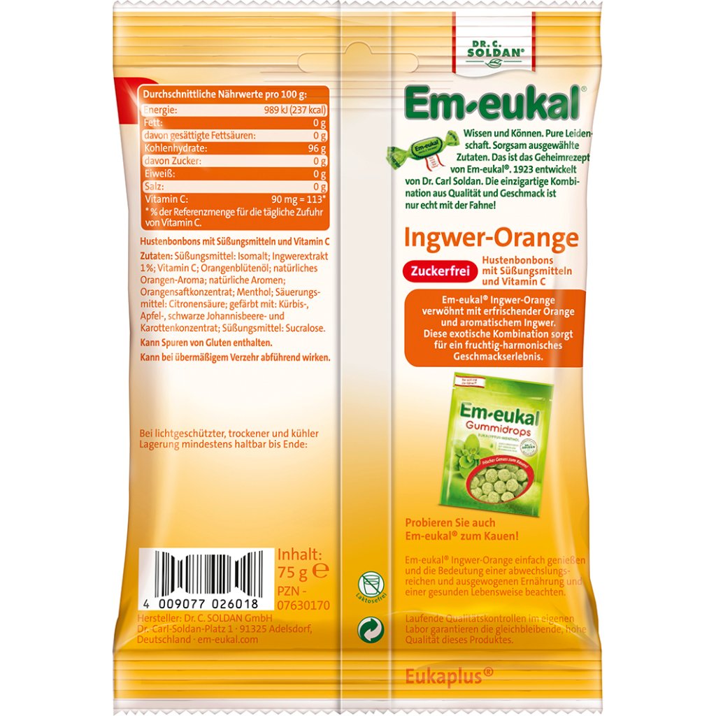 EM-EUKAL Bonbons Ingwer Orange zuckerfrei