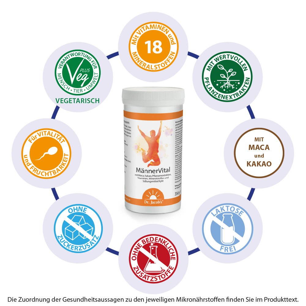Dr. Jacob's MännerVital mit Maca, Arginin & 17 Vitalstoffen