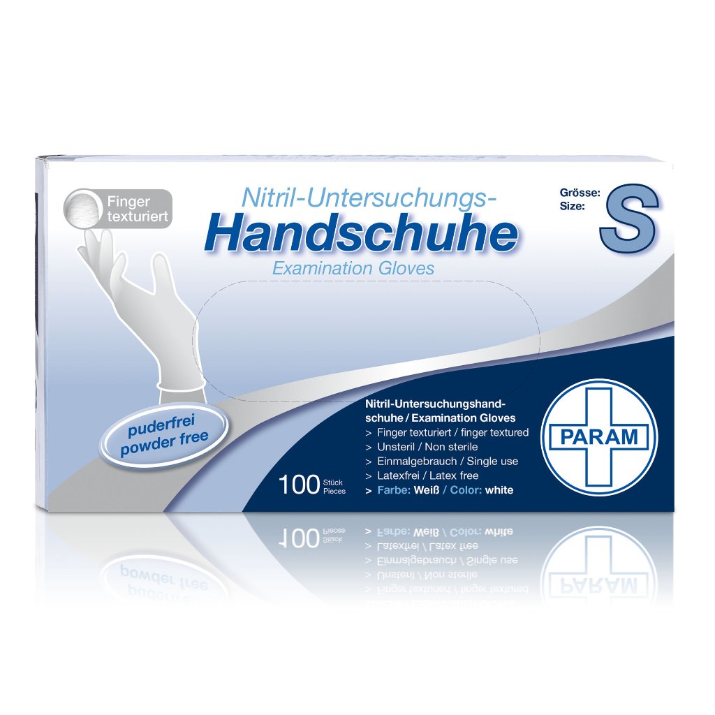 PARAM Einweg-Handschuhe aus Nitril, puderfrei, weiß, Größe S, 100 Stück