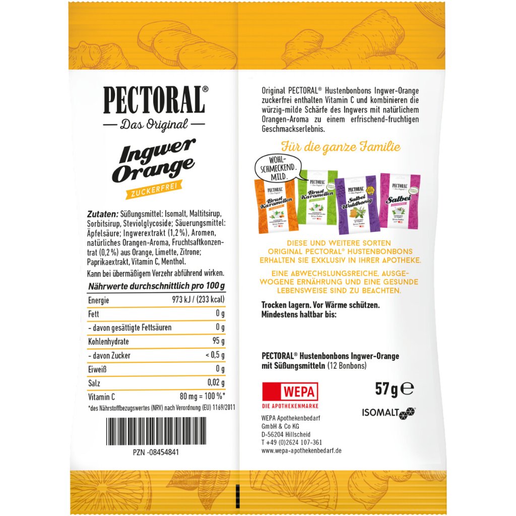 PECTORAL® Ingwer-Orange zuckerfrei, 20 Beutel