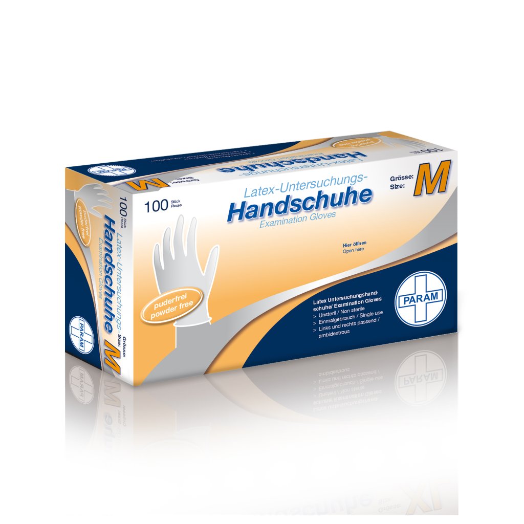 PARAM Einweg-Handschuhe aus Latex, puderfrei, Amber, Größe M, 100 Stück