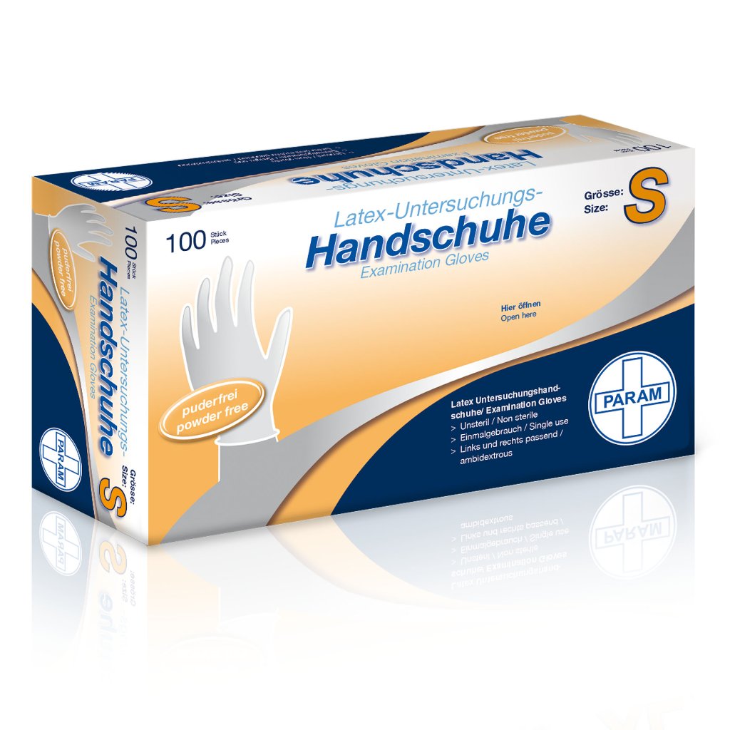 PARAM Einweg-Handschuhe aus Latex, puderfrei, Amber, Größe S, 100 Stück