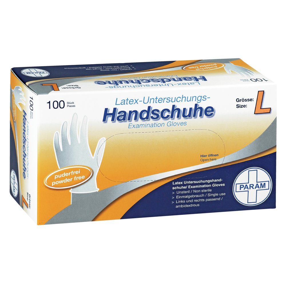 PARAM Einweg-Handschuhe aus Latex, puderfrei, Amber, Größe L, 100 Stück