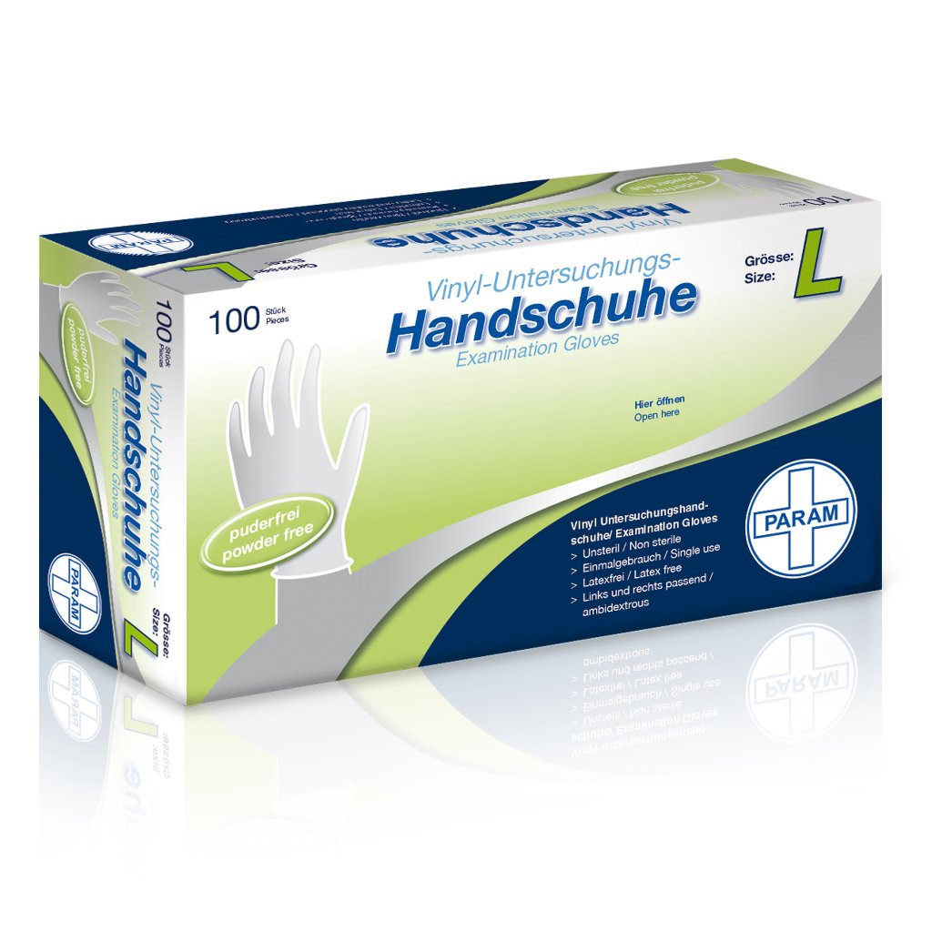 PARAM Einweg-Handschuhe aus Vinyl, puderfrei, weiß, Größe L, 100 Stück
