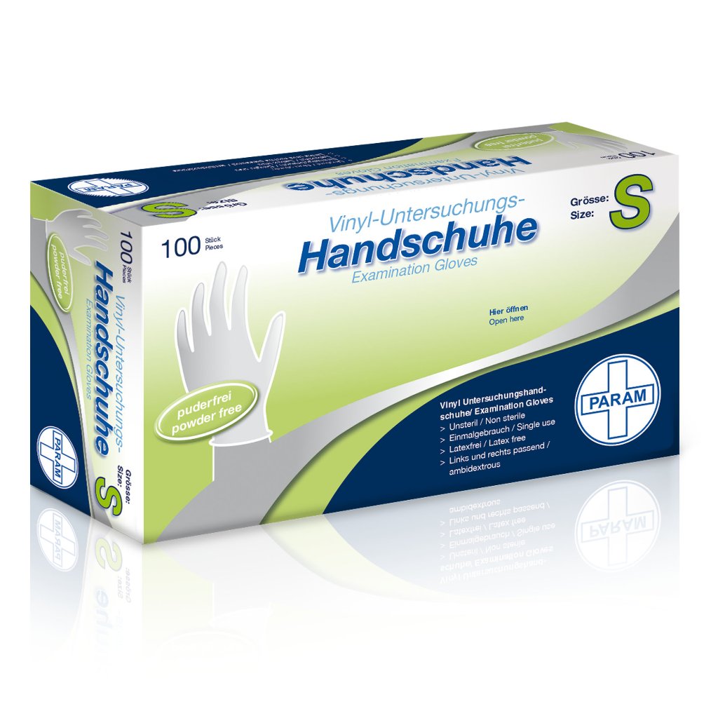 PARAM Einweg-Handschuhe aus Vinyl, puderfrei, weiß, Größe S, 100 Stück