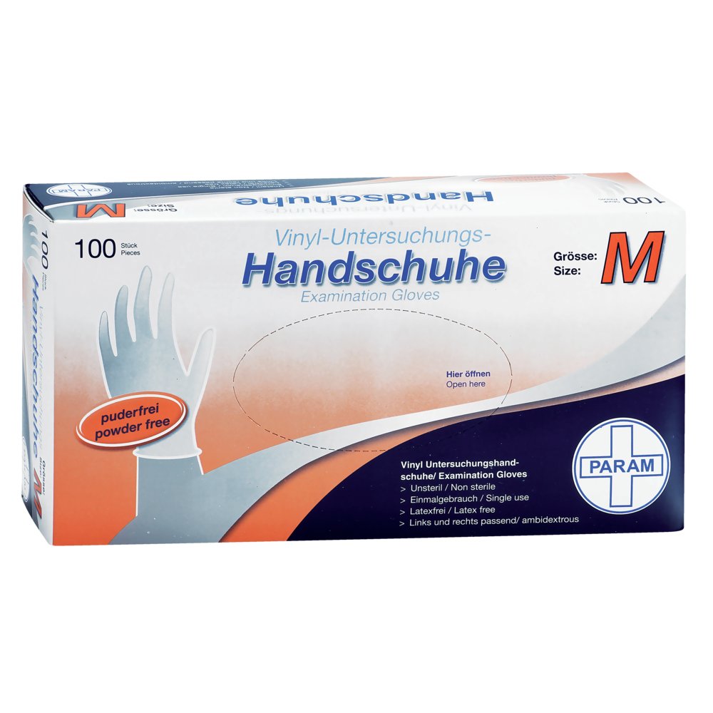 PARAM Einweg-Handschuhe aus Vinyl, puderfrei, weiß, Größe M, 100 Stück