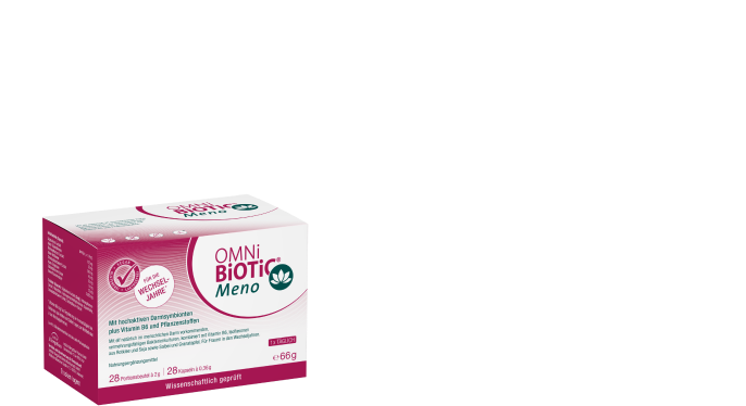 Anzeige: Für Balance in den Wechseljahren. OMNi-BiOTiC® Meno liefert sowohl spezifisch kombinierte Bakterienstämme in Pulverform als auch bewährte Pflanzenstoffe in Kapseln.