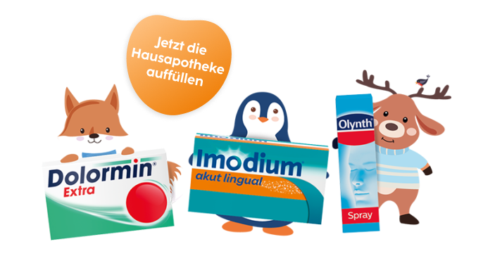 Anzeige für deine drei Winterhelden. Ob Schmerzen & Fieber, akuter Durchfall oder Schnupfen: Mit unseren drei Winterhelden bist du im Fall der Fälle gut vorbereitet.