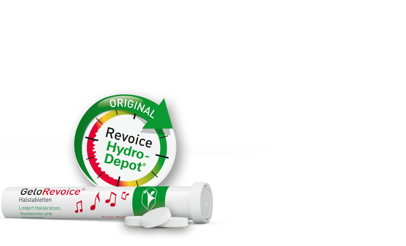 Anzeige: GeloRevoice, Besser gut bei Stimme, Stimmprobleme schnell spürbar und langanhaltend lindern.