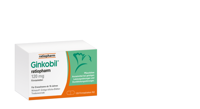 Anzeige für Ginkobil von Ratiopharm: Gedächtnis* stärken? Natürlich mit Ginkgo biloba.