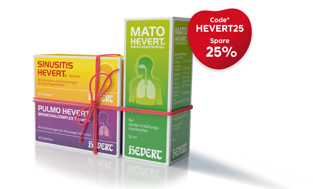 Es gibt eine Aktion für das Hevert Erkältungspaket. Natürlich gesund durch die kalte Jahreszeit.